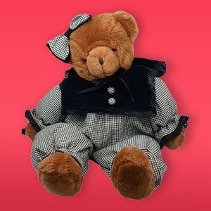 PACIFIX Teddy Bear Plush Black and White Outfit 19” Tall Sitting Brown Pre-Owned
